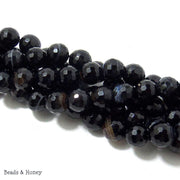 Black Agate Banded Round Faceted 10mm (Full Strand)