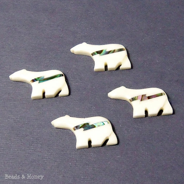 Carved Bone Bear with Abalone Shell Inlay 13x20mm (1pc)