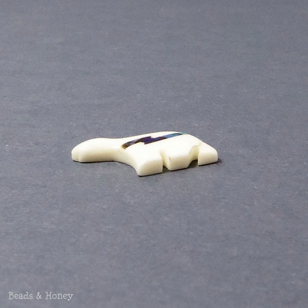 Carved Bone Bear with Abalone Shell Inlay 13x20mm (1pc)