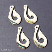 Carved Bone Fish Hook with Abalone Shell Inlay (1pc)