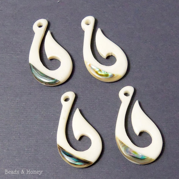 Carved Bone Fish Hook with Abalone Shell Inlay (1pc) – Beads and Honey Carved Bone Fish Hook with Abalone Shell Inlay (1pc) – Beads and Honey