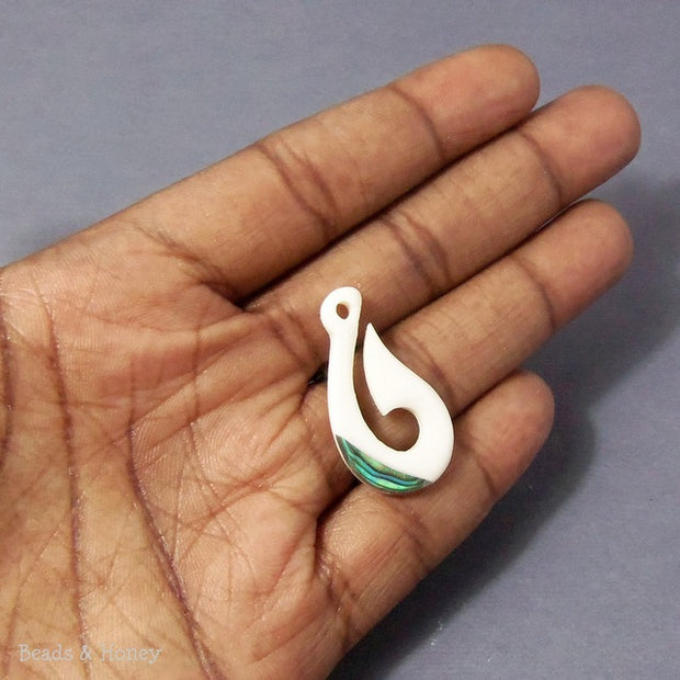 Carved Bone Fish Hook with Abalone Shell Inlay (1pc) – Beads and Honey Carved Bone Fish Hook with Abalone Shell Inlay (1pc) – Beads and Honey