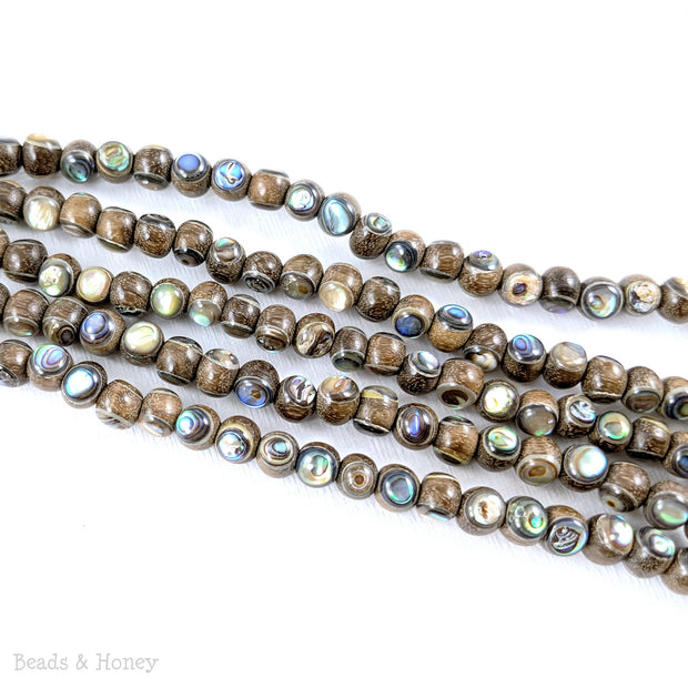 Magkuno Wood Gray-Brown Bead with Abalone Shell Inlay Round 6mm (8-Inch Strand)