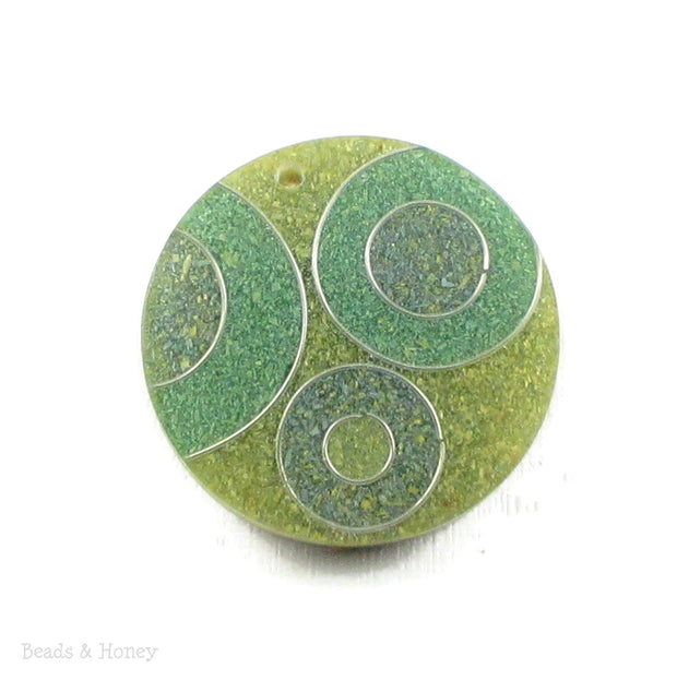 Vintage Recycled Sawdust Pendant Green/Blue Abstract Circle Design 35mm (1pc)