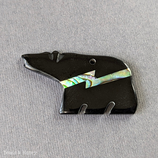 Black Resin Bear Component with Z-Stripe Abalone Shell Inlay 40x20mm (1pc)