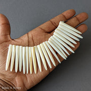 White Makabibi Shell Bead Rounded Stick Fan (4-Inch)