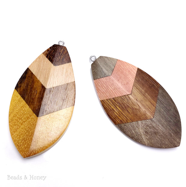 Mosaic Mixed Wood Leaf/Feather/Shield Pendant with Stainless Steel Bail 70x35x7mm (1pc)