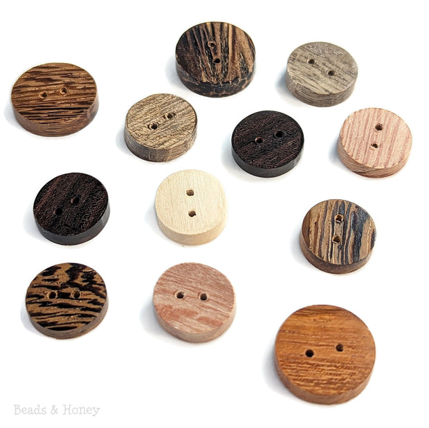 Mixed Wood Random Set Buttons Round Flat 12mm-15mm (Set of 12)
