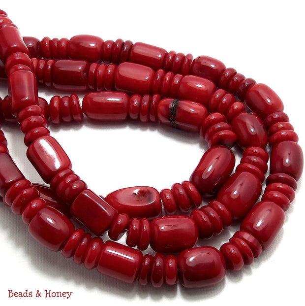 Red Bamboo Coral Tube Rondelle Mix 8mm (Full Strand)