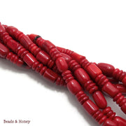 Red Bamboo Coral Tube Rondelle Mix 8mm (Full Strand)
