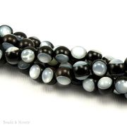 Ebony Wood Bead with White Mother of Pearl Inlay Round 8mm (8-Inch Strand)