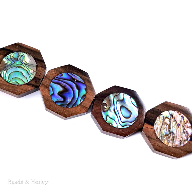 Ebony Wood Bead with Abalone Shell Flat Hexagon 23mm (8-Inch Strand ...