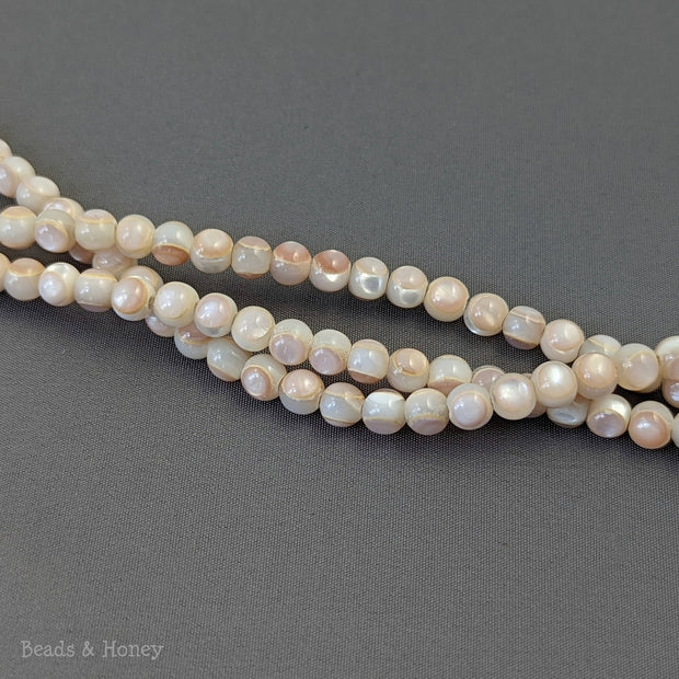 White Troca Shell Beads with Pink Shell Inlay Round 5-6mm (8-Inch Strand)