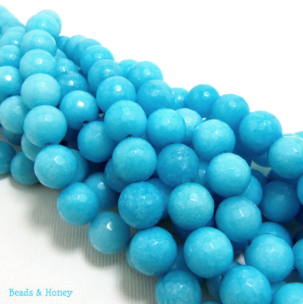 Dyed Agate Icy Light Blue Round Faceted 10mm (Full Strand)