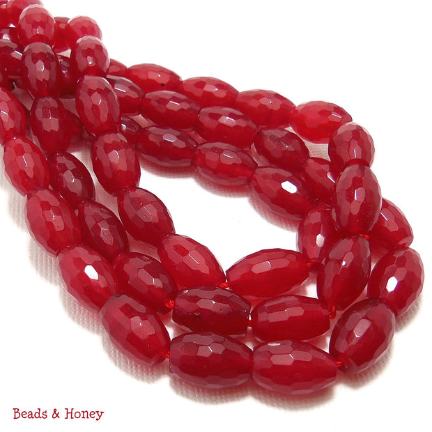Dyed Jade Red Oval Puffed Faceted 8x12mm (Full Strand)