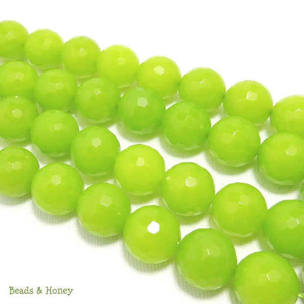 Dyed Jade Bright Lime Green Round Faceted 14mm (Half Strand) 