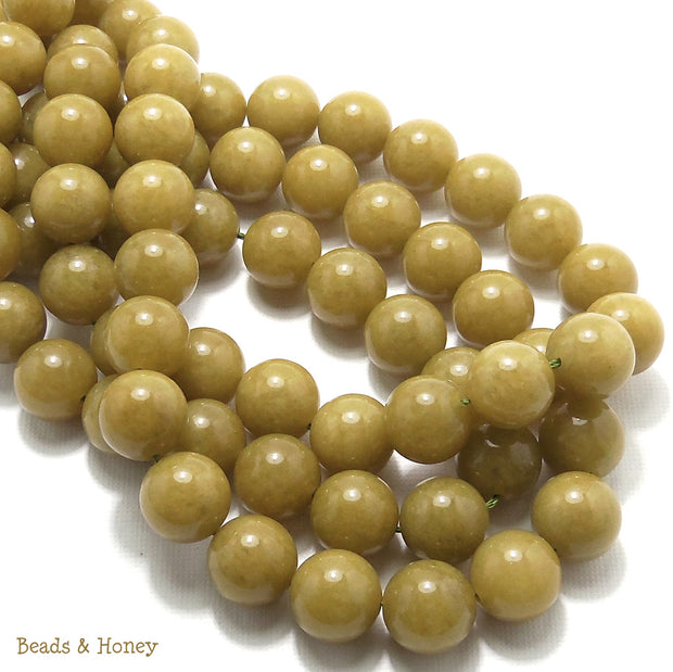 Olive Green Dyed Jade Round Smooth 12mm (Full Strand)
