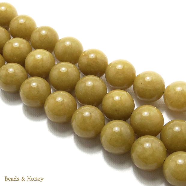 Olive Green Dyed Jade Round Smooth 12mm (Full Strand)