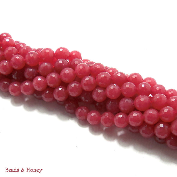 Dark Pink Dyed Jade Round Faceted 8mm (Full Strand)