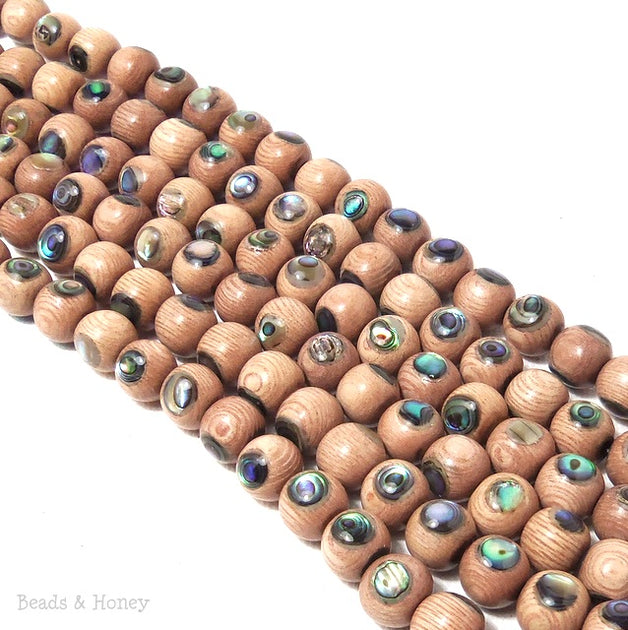 Rosewood Beads with Abalone Shell Inlay Round 8mm (8-Inch Strand ...