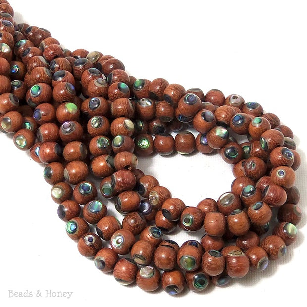 Bayong Wood Beads with Abalone Shell Inlay Round 7mm - 8mm (8-Inch Strand)