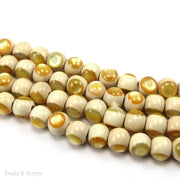 Whitewood Bead Natural with Gold Mother of Pearl Inlay Round 8mm (8-Inch Strand)