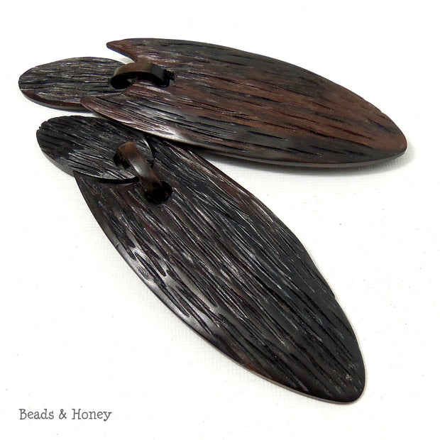 Ebony Wood Hand Carved Focal Bead for Earrings or Pendant (32x100mm) 