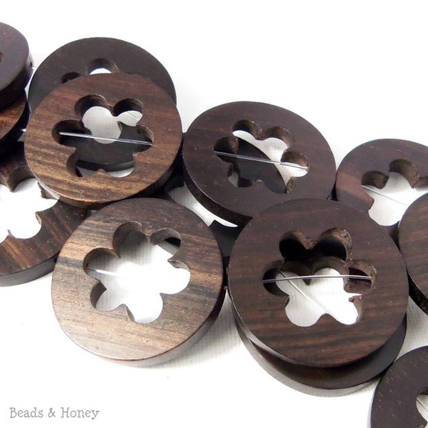 Ebony Wood Flat Coin with Flower Cut Out (6pcs)