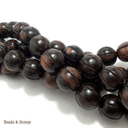 Ebony Wood Round Carved with Groove 13mm (Full Strand)