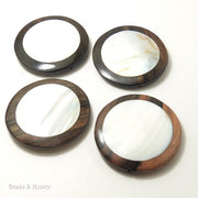 Tiger Ebony Wood Focal Bead with Makabibi Shell Coin 50mm (1pc) 