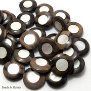 Ebony Wood with White Makabibi Shell Coin 25mm (8pcs)