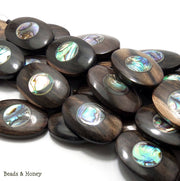 Ebony Wood with Abalone Shell Oval Flat 35mm (5pcs)