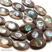 Ebony Wood with Abalone Shell Oval Flat 35mm (5pcs)