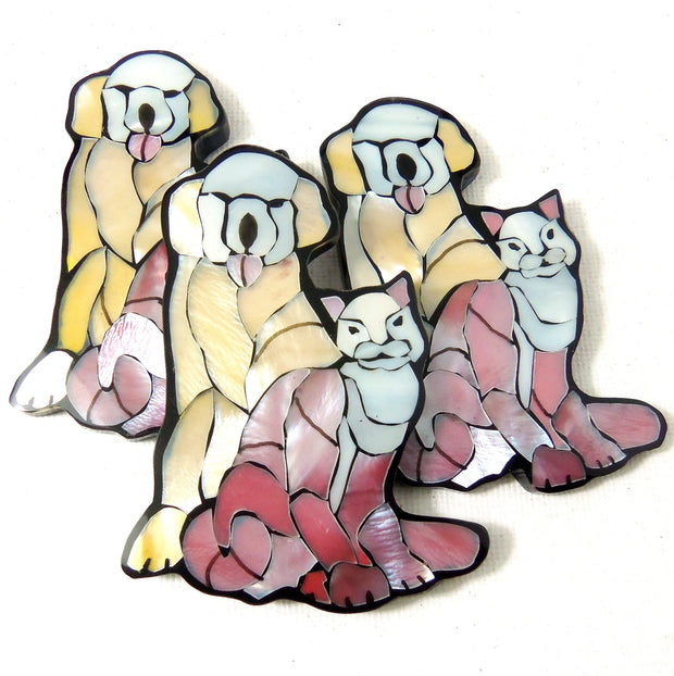 Mosaic Shell Inlaid Resin Cabochon Cat and Dog 60x40mm (1pc)