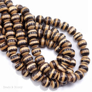 Coconut Shell Bead Brown/White Striped Round 10mm (16-Inch Strand)