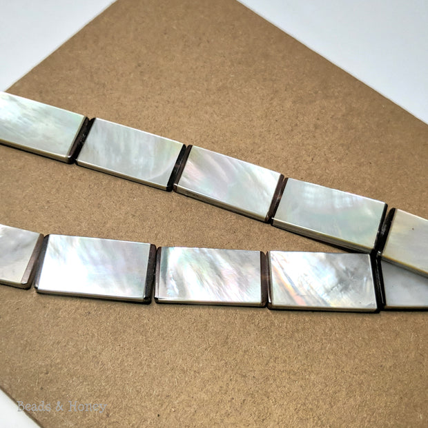White Mother of Pearl Rectangle Bead with Resin Accent 28x14x3.5mm (6pcs)