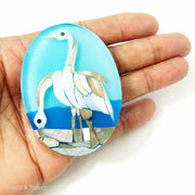 Mosaic Inlaid Shell Cabochon Oval Crane/Long Neck Swan Large 60x45mm (1pc)