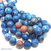 Fired Agate Blue Peach Round Faceted 16mm (12pcs)
