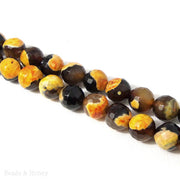 Fired Agate Bead Orange/Black Round Faceted 10mm (15 Inch Strand) 