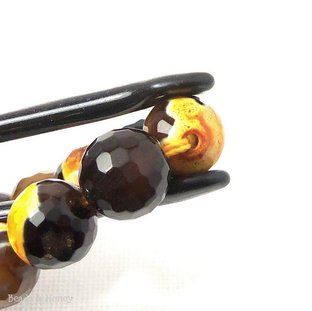 Fired Agate Bead Orange/Black Round Faceted 10mm (15 Inch Strand) 