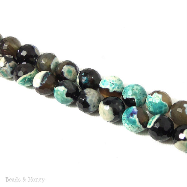 Fired Agate Bead Black/Green Patch Round Faceted 10mm (15 Inch Strand)  