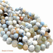 Light Blue White Banded Fired Agate Round Faceted 8mm (Full Strand)