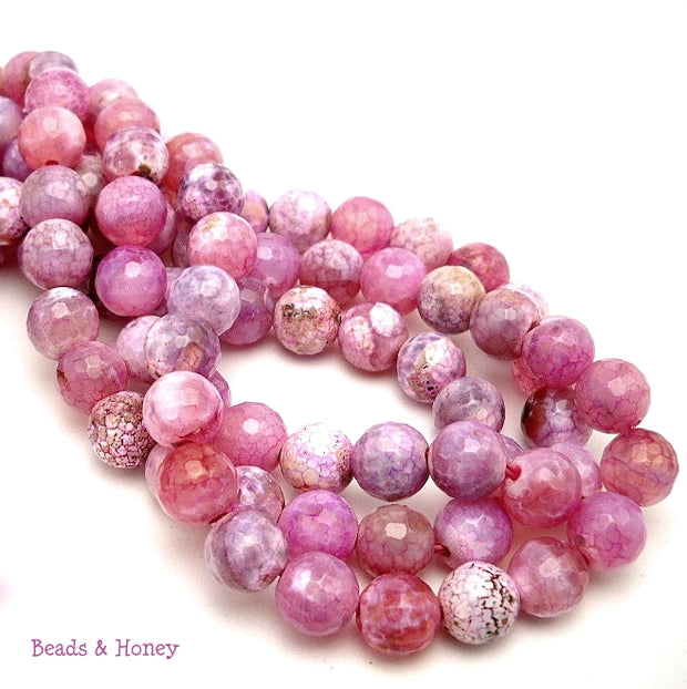 Pink White Fired Crackle Agate Round Faceted 8mm (Full Strand)