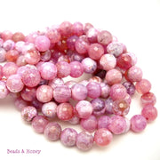 Pink White Fired Crackle Agate Round Faceted 8mm (Full Strand)