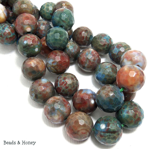 Agate Fired Blue Brown Red Round Faceted 14mm (Half Strand)