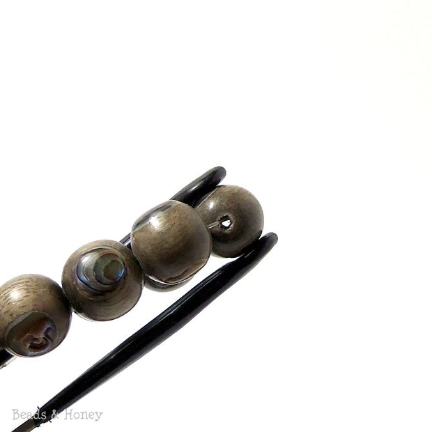 Graywood with Abalone Shell Inlay Round 12mm (Half Strand)