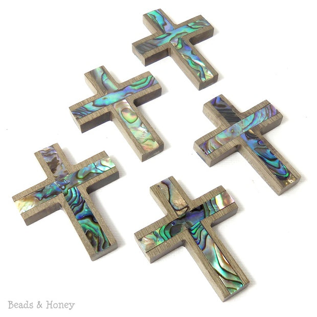 Graywood Cross with Abalone Shell Focal Pendant 40x30mm (1pc)