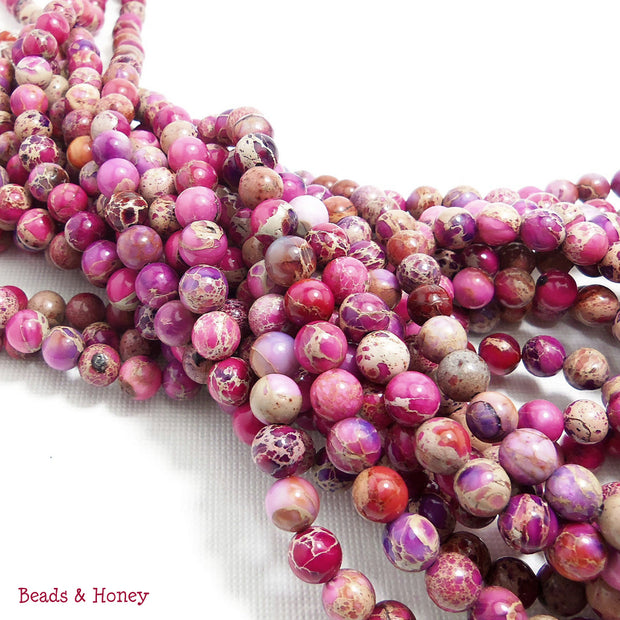 Impression Stone Hot Pink and Purple Round Smooth 6mm (Full Strand)