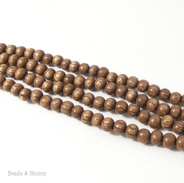 Magkuno Wood Banded Cocoa Brown Round 6mm (16 Inch Strand) 