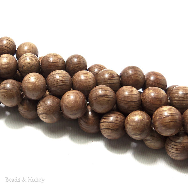 Magkuno Wood Banded Cocoa Brown Round 12mm (16 Inch Strand)